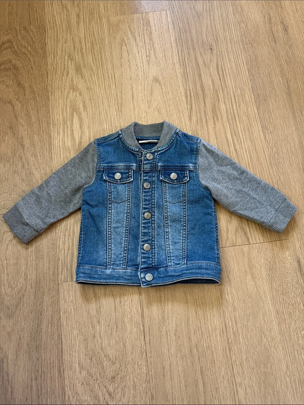 First Impressions Blue Denim Jacket with Gray Knit Sleeves Size 12 Months